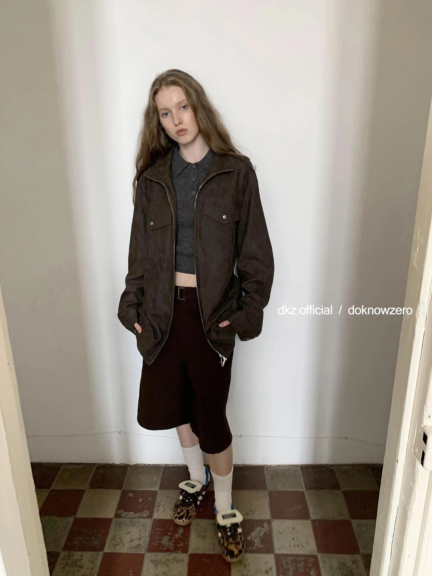 DKZ OFFICIAL Caramel Textured Pu Leather Jacket Loose Fit Retro Style