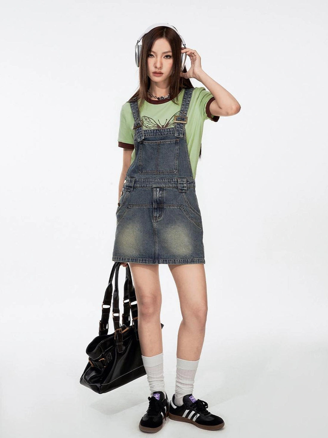 DKZ OFFICIAL Casual Denim Pinafore Dress With Adjustable Straps