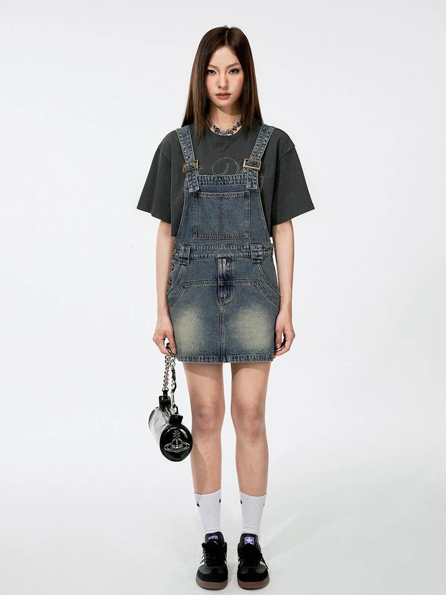 DKZ OFFICIAL Casual Denim Pinafore Dress With Adjustable Straps