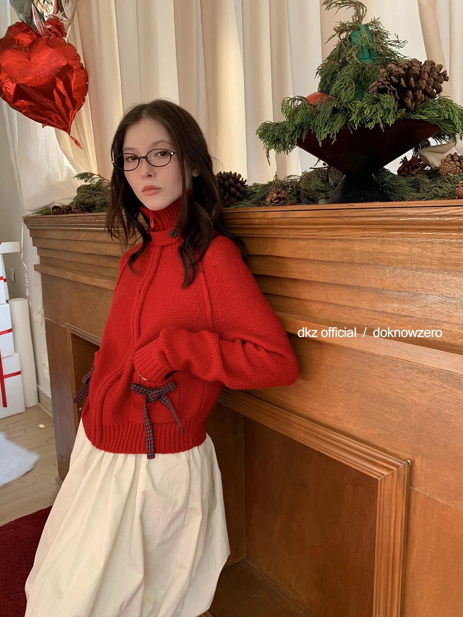 DKZ OFFICIAL Christmas Red Knit Cardigan With Bow For Women Cozy Winter Sweater