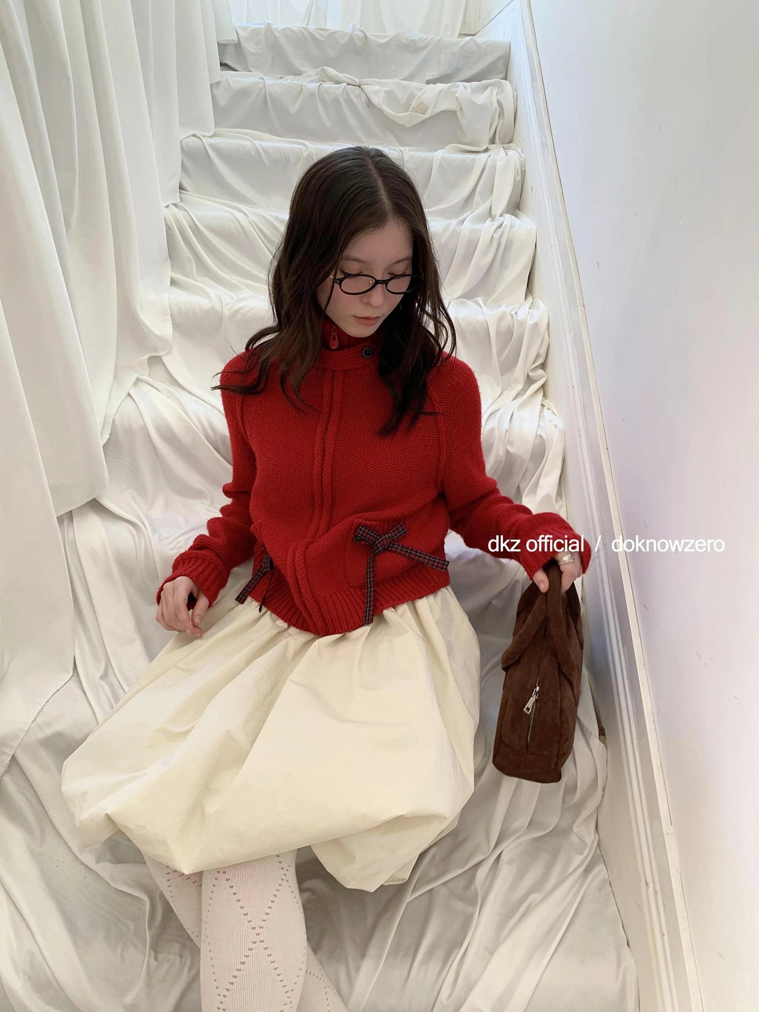 DKZ OFFICIAL Christmas Red Knit Cardigan With Bow For Women Cozy Winter Sweater
