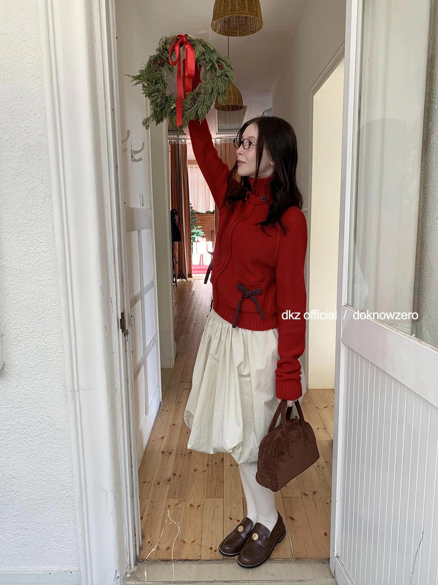 DKZ OFFICIAL Christmas Red Knit Cardigan With Bow For Women Cozy Winter Sweater