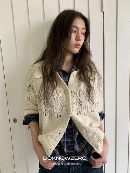 DKZ OFFICIAL Chunky Retro Jacquard Openwork Knit Women&