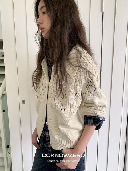 DKZ OFFICIAL Chunky Retro Jacquard Openwork Knit Women&