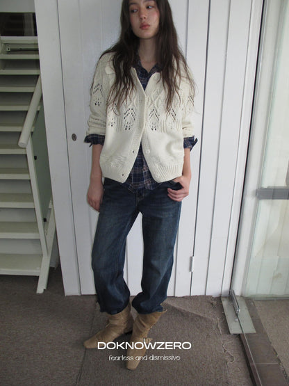 DKZ OFFICIAL Chunky Retro Jacquard Openwork Knit Women&