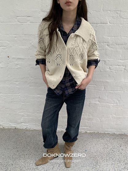DKZ OFFICIAL Chunky Retro Jacquard Openwork Knit Women&