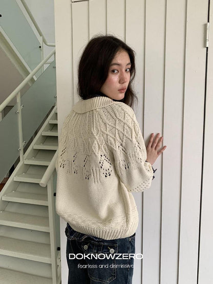 DKZ OFFICIAL Chunky Retro Jacquard Openwork Knit Women&