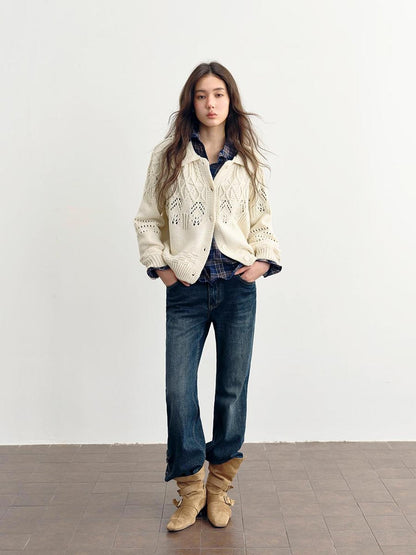 DKZ OFFICIAL Chunky Retro Jacquard Openwork Knit Women&