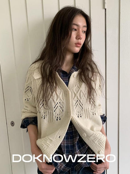 DKZ OFFICIAL Chunky Retro Jacquard Openwork Knit Women&