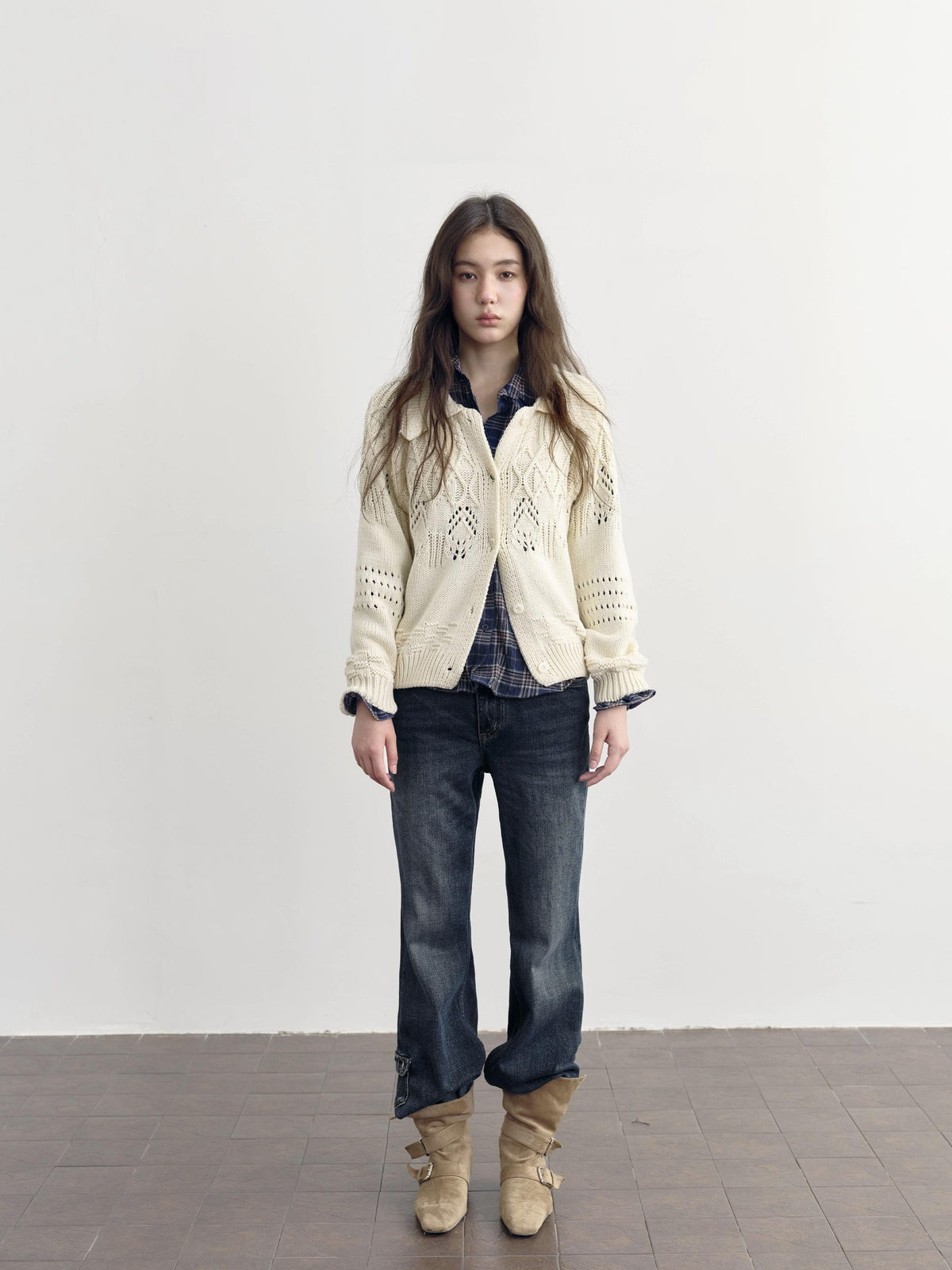 DKZ OFFICIAL Chunky Retro Jacquard Openwork Knit Women&
