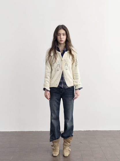 DKZ OFFICIAL Chunky Retro Jacquard Openwork Knit Women&