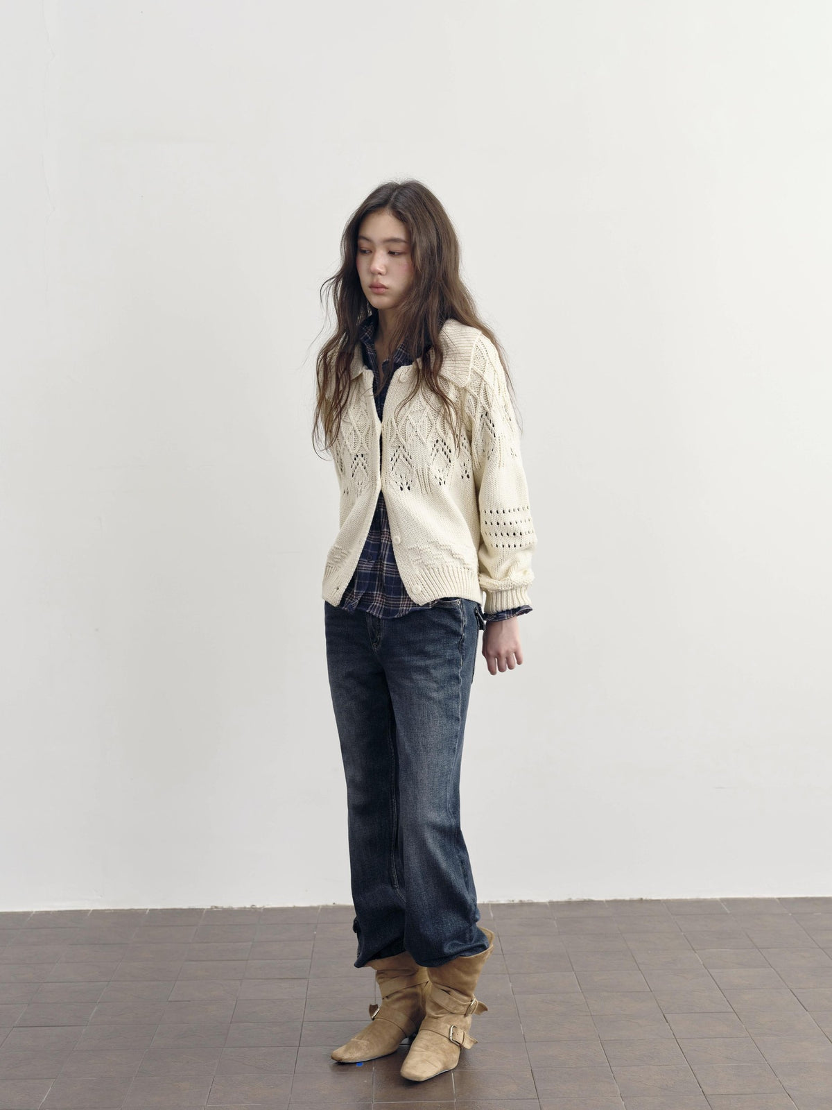 DKZ OFFICIAL Chunky Retro Jacquard Openwork Knit Women&
