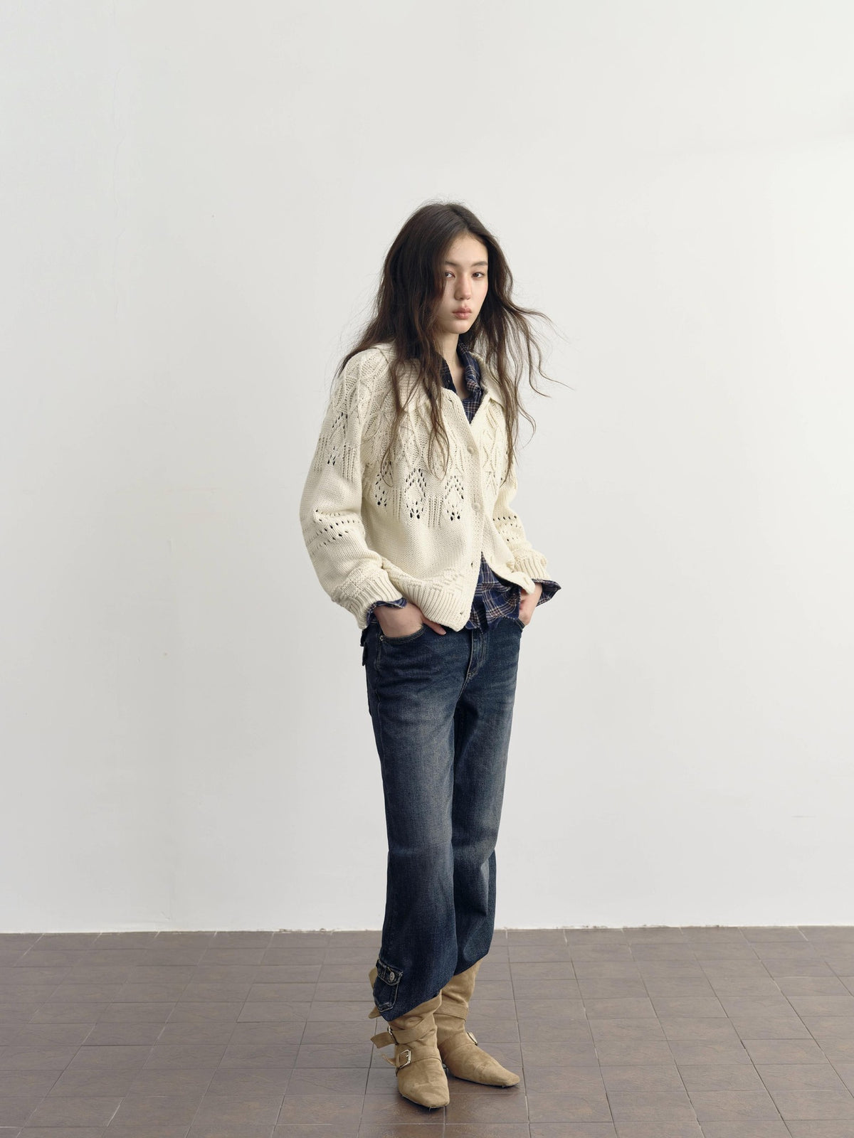 DKZ OFFICIAL Chunky Retro Jacquard Openwork Knit Women&
