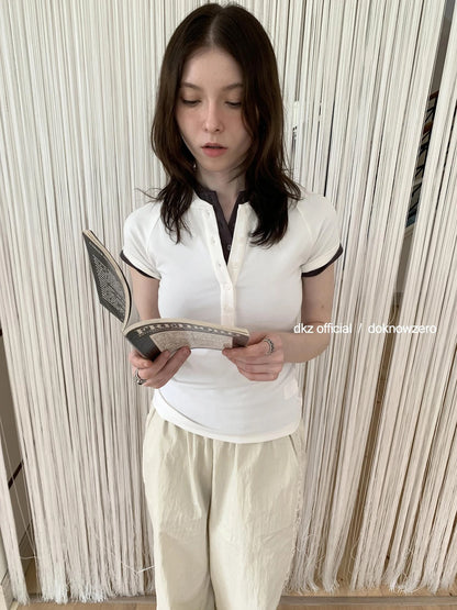 DKZ OFFICIAL Classic Summer Henley T-shirt For Women