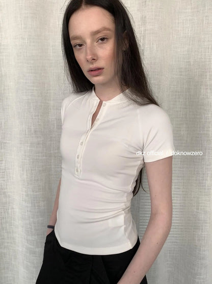 DKZ OFFICIAL Classic Summer Henley T-shirt For Women