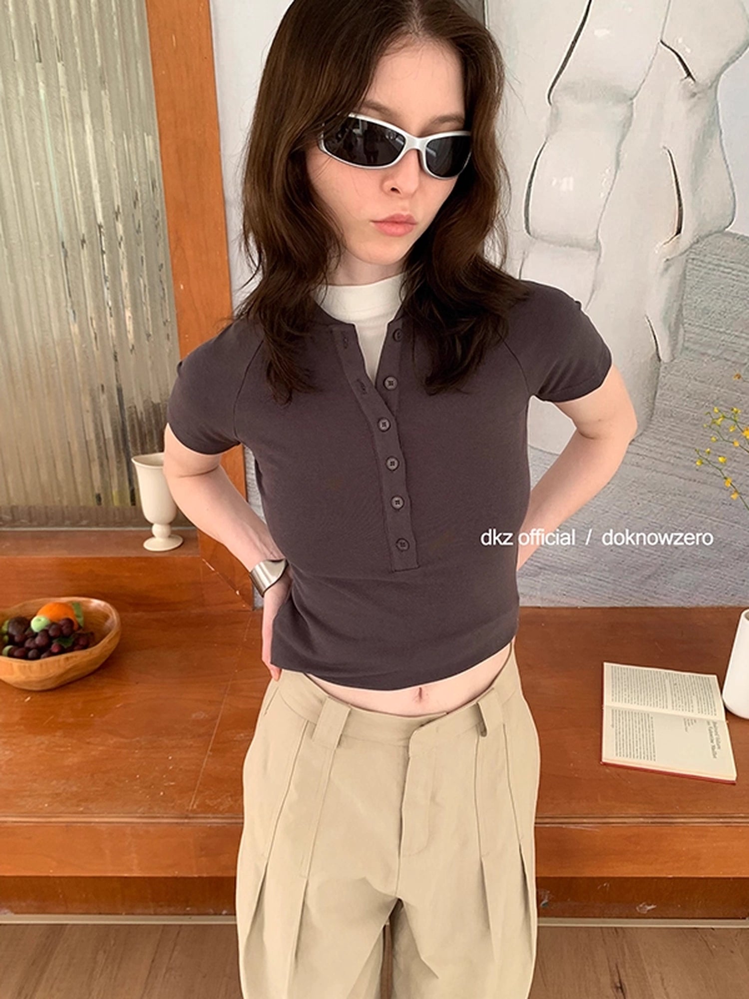 DKZ_OFFICIAL_Classic_Summer_Henley_T-shirt_For_Women_MISSTT