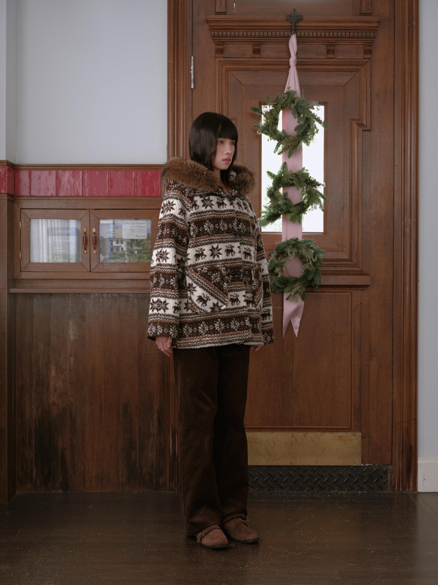 DKZ OFFICIAL Coffee Animal Jacquard Hooded Loose Women&