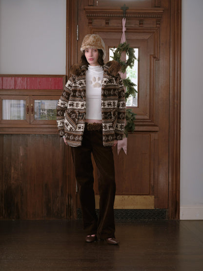DKZ OFFICIAL Coffee Animal Jacquard Hooded Loose Women&