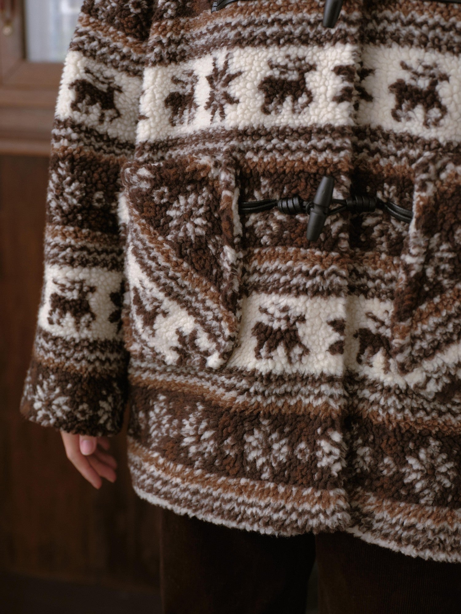 DKZ OFFICIAL Coffee Animal Jacquard Hooded Loose Women&