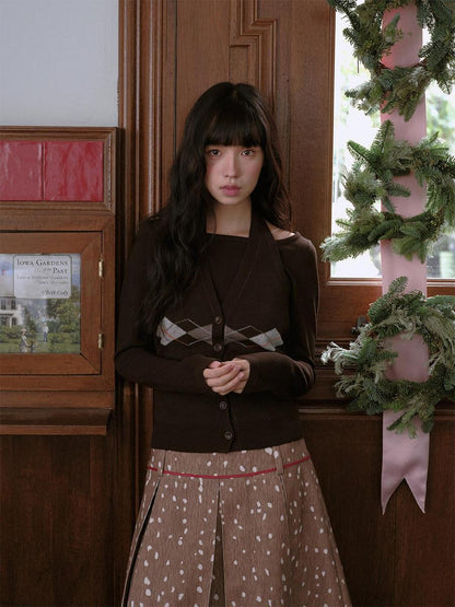 DKZ OFFICIAL Coffee Brown Vintage Argyle Knit Women&