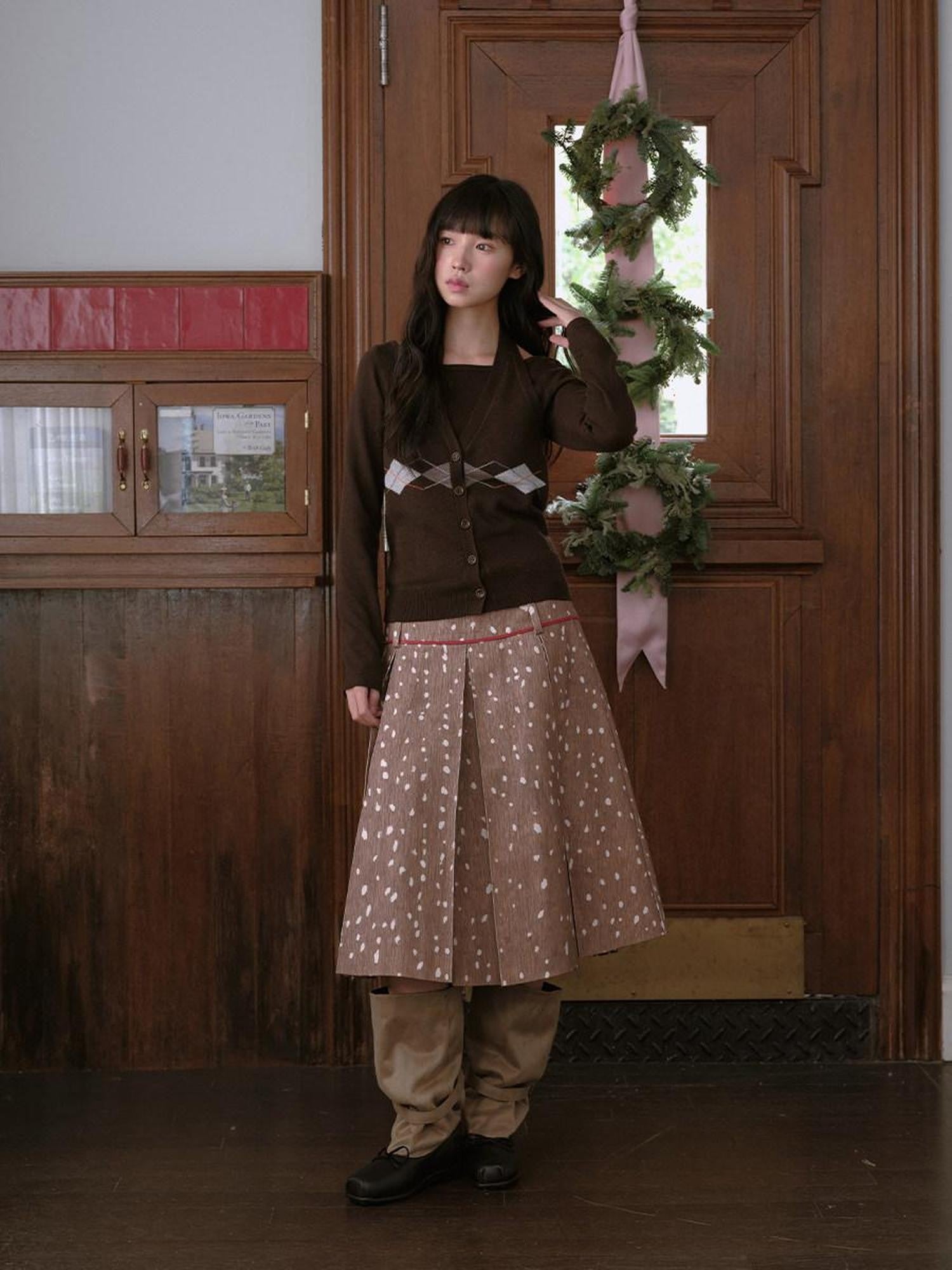 DKZ OFFICIAL Coffee Brown Vintage Argyle Knit Women&