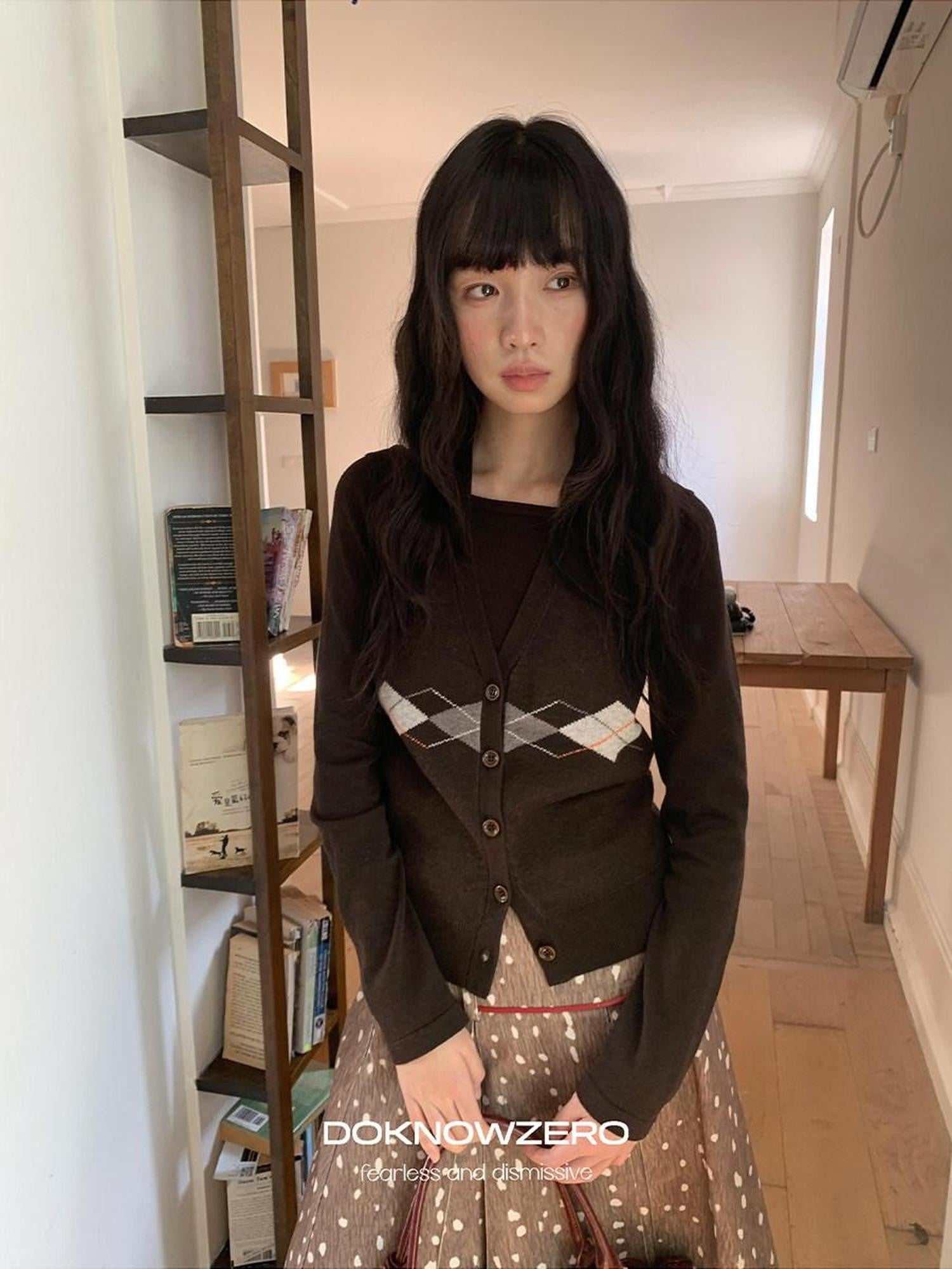 DKZ OFFICIAL Coffee Brown Vintage Argyle Knit Women&