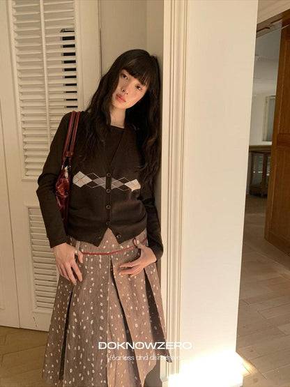 DKZ OFFICIAL Coffee Brown Vintage Argyle Knit Women&