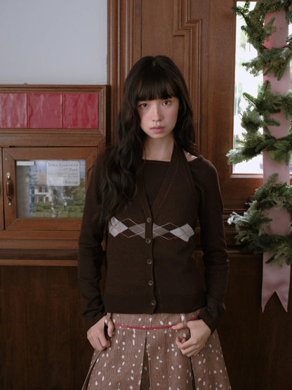 DKZ OFFICIAL Coffee Brown Vintage Argyle Knit Women&