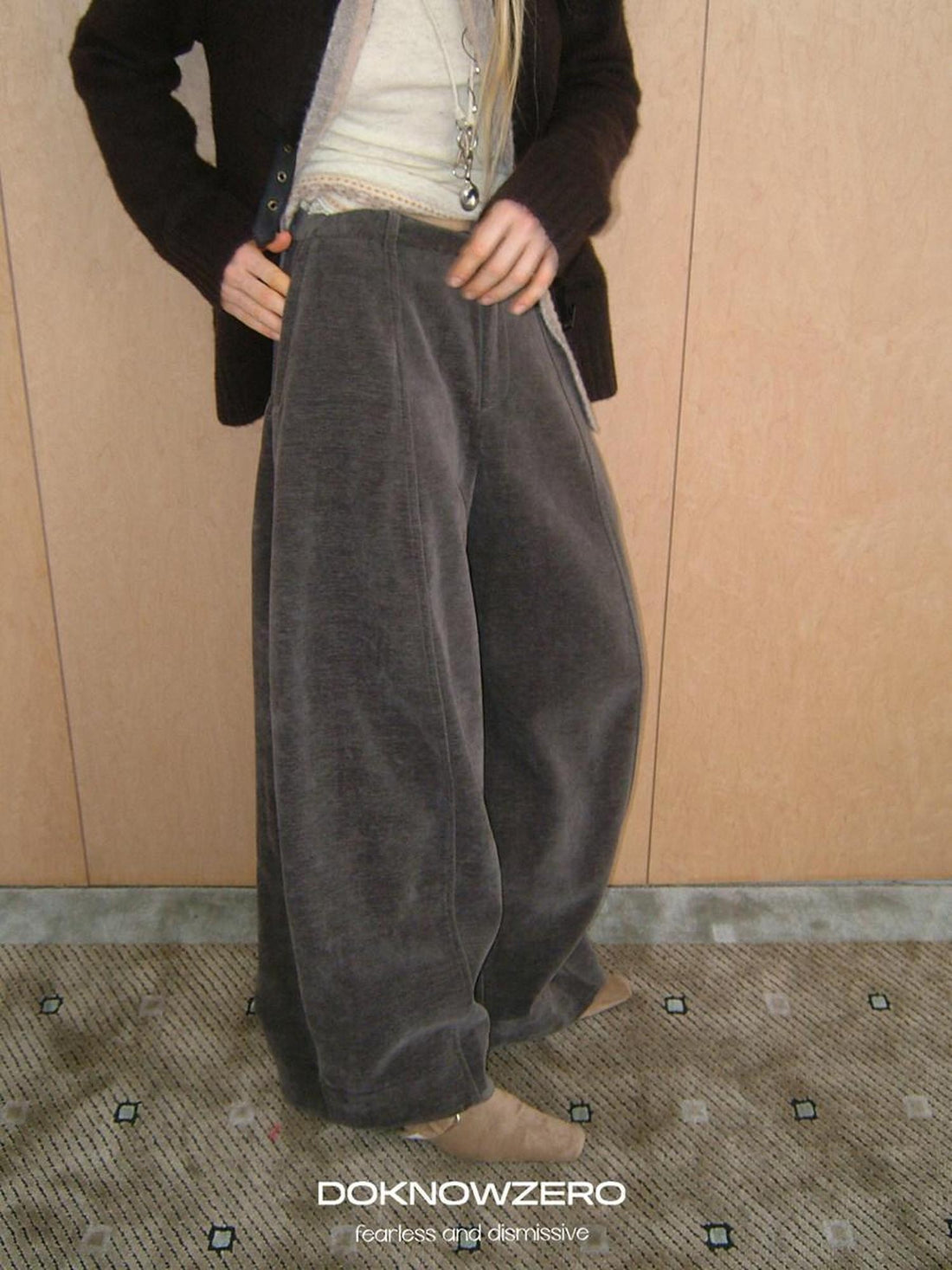 DKZ OFFICIAL Coffee Corduroy Relaxed Low Waist Pocket Curved Cut Women&
