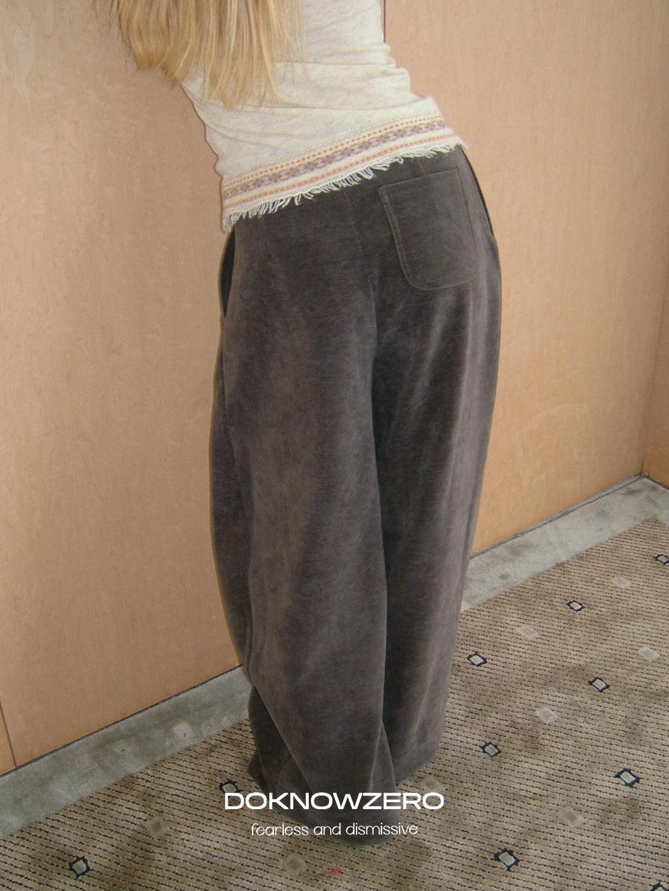 DKZ OFFICIAL Coffee Corduroy Relaxed Low Waist Pocket Curved Cut Women&
