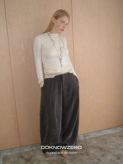 DKZ OFFICIAL Coffee Corduroy Relaxed Low Waist Pocket Curved Cut Women&