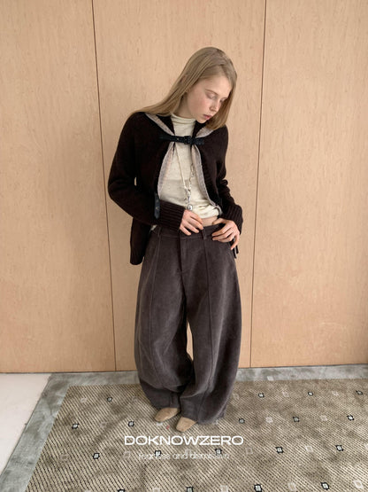 DKZ OFFICIAL Coffee Corduroy Relaxed Low Waist Pocket Curved Cut Women&