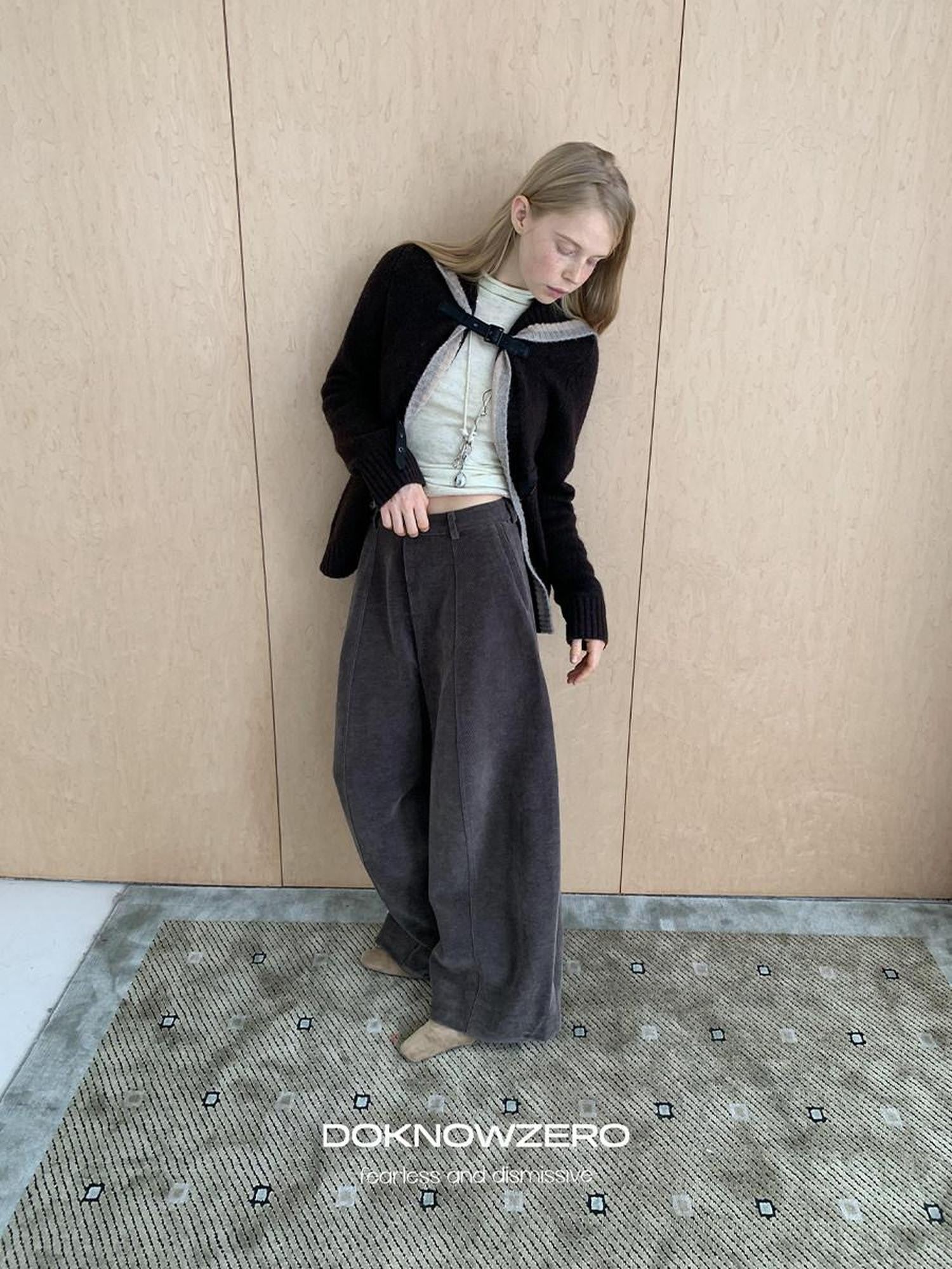 DKZ OFFICIAL Coffee Corduroy Relaxed Low Waist Pocket Curved Cut Women&