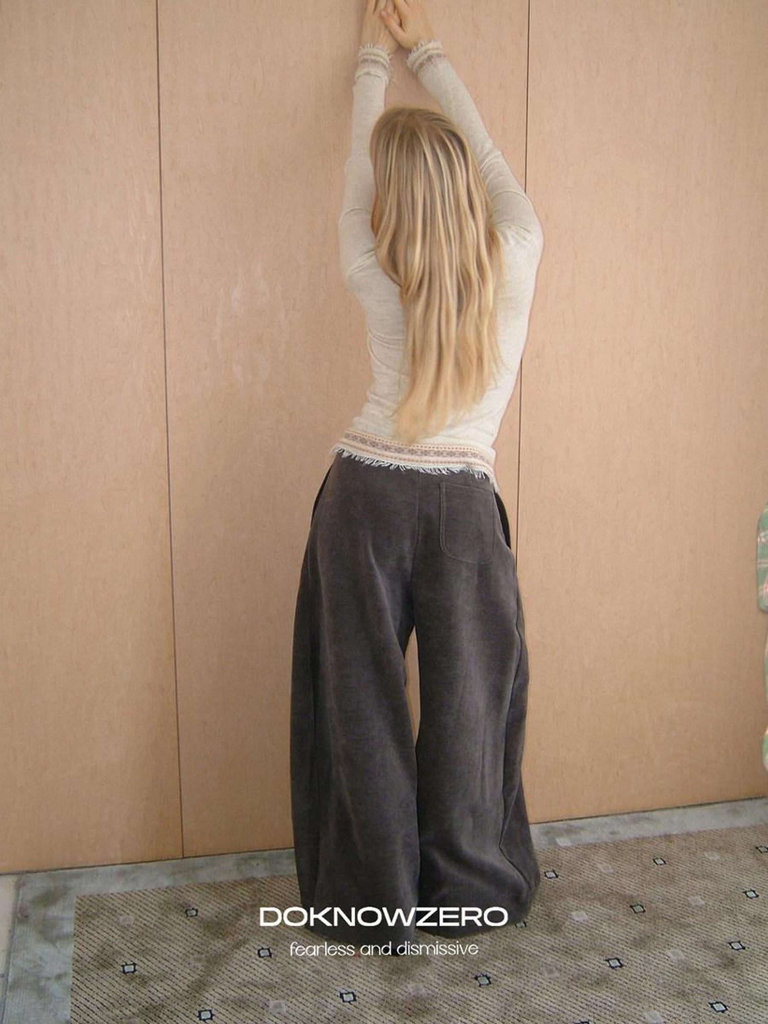 DKZ OFFICIAL Coffee Corduroy Relaxed Low Waist Pocket Curved Cut Women&