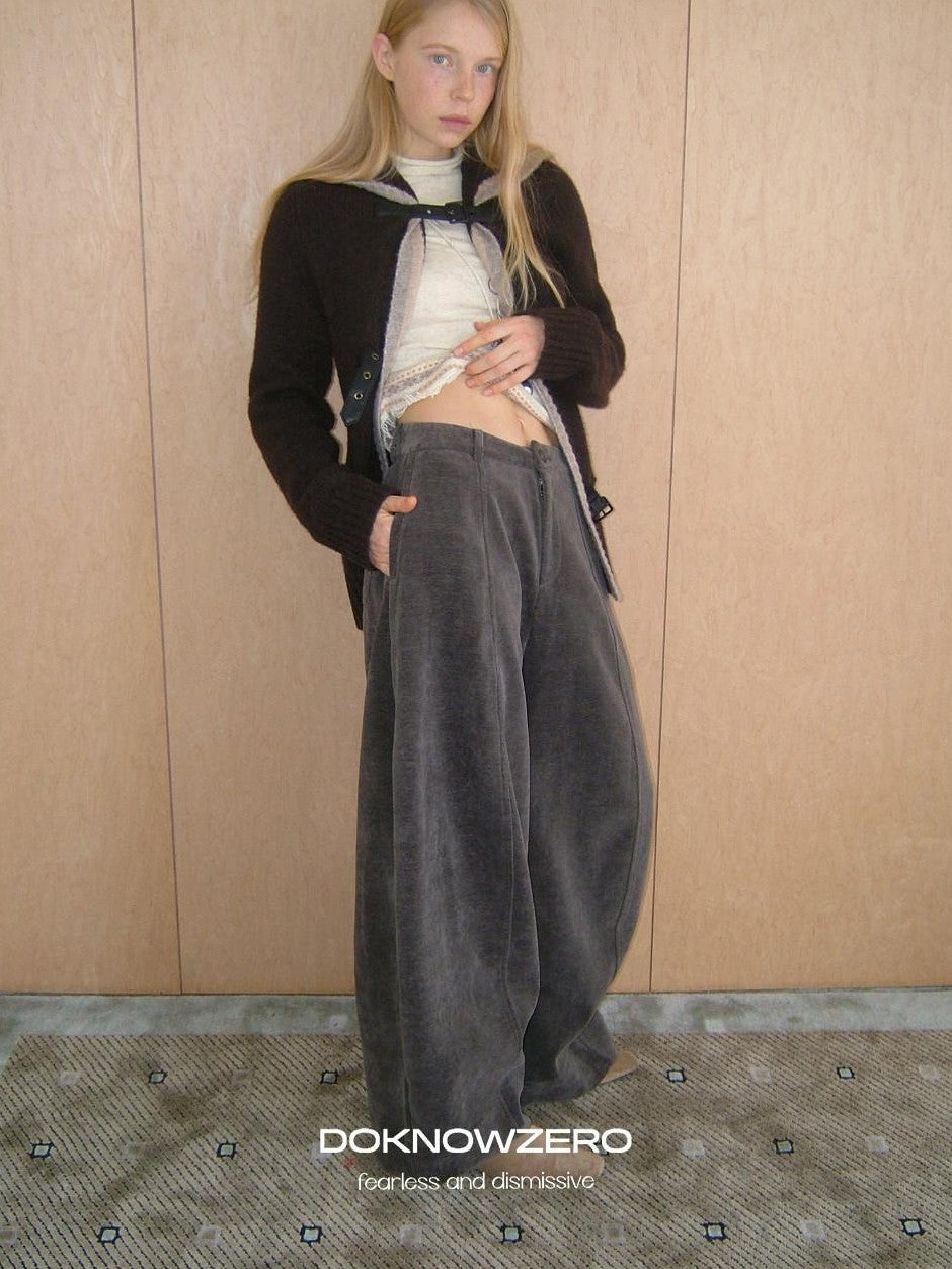 DKZ OFFICIAL Coffee Corduroy Relaxed Low Waist Pocket Curved Cut Women&