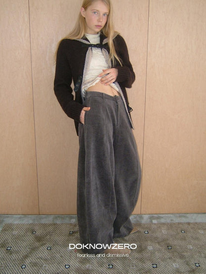 DKZ OFFICIAL Coffee Corduroy Relaxed Low Waist Pocket Curved Cut Women&