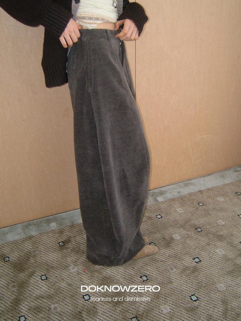 DKZ OFFICIAL Coffee Corduroy Relaxed Low Waist Pocket Curved Cut Women&