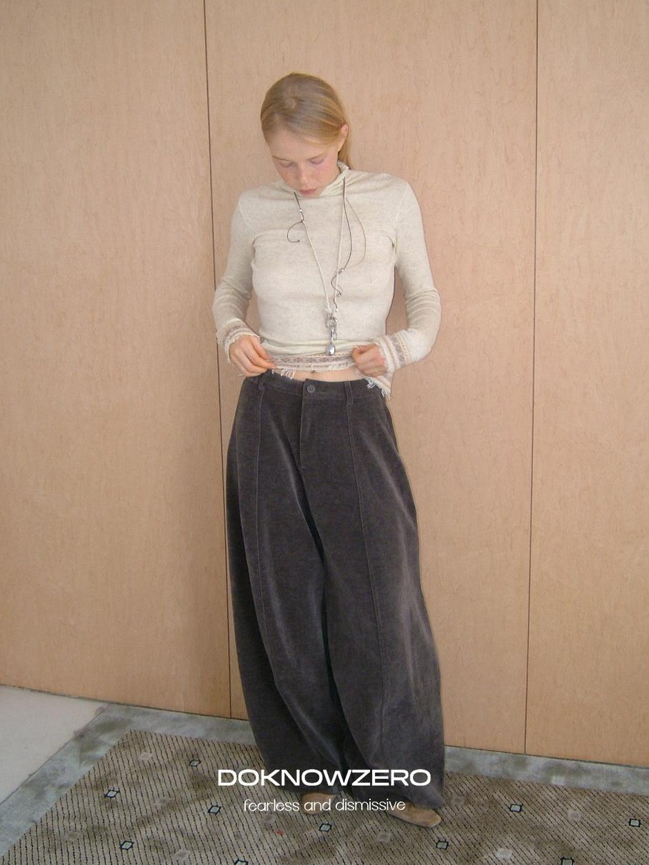 DKZ OFFICIAL Coffee Corduroy Relaxed Low Waist Pocket Curved Cut Women&