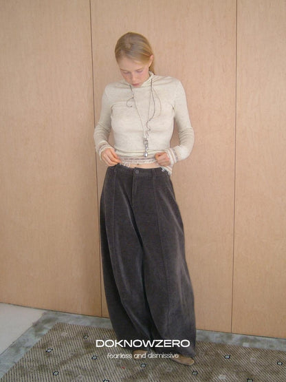 DKZ OFFICIAL Coffee Corduroy Relaxed Low Waist Pocket Curved Cut Women&
