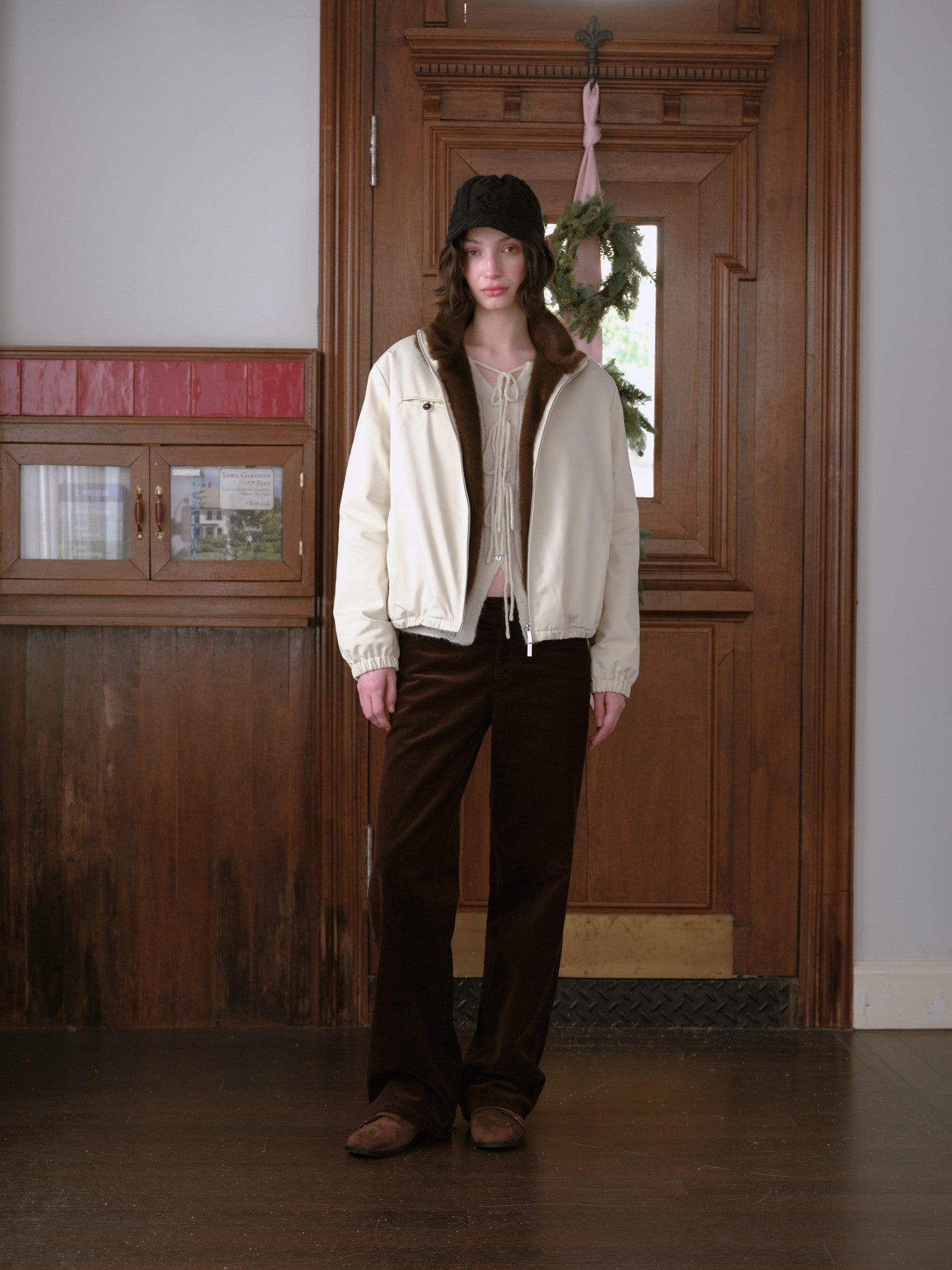 DKZ OFFICIAL Coffee Corduroy Retro Bow Pocket Women&