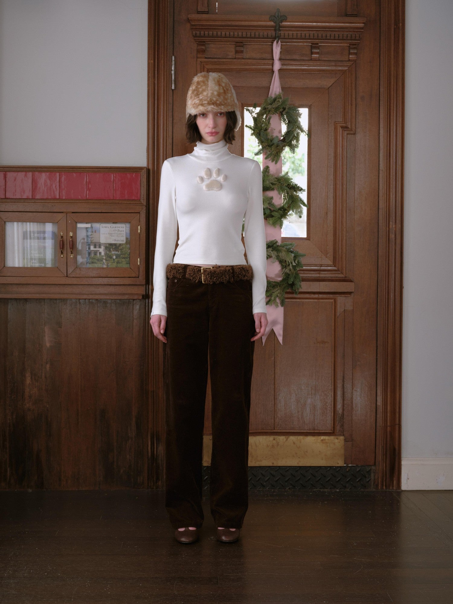 DKZ OFFICIAL Coffee Corduroy Retro Bow Pocket Women&