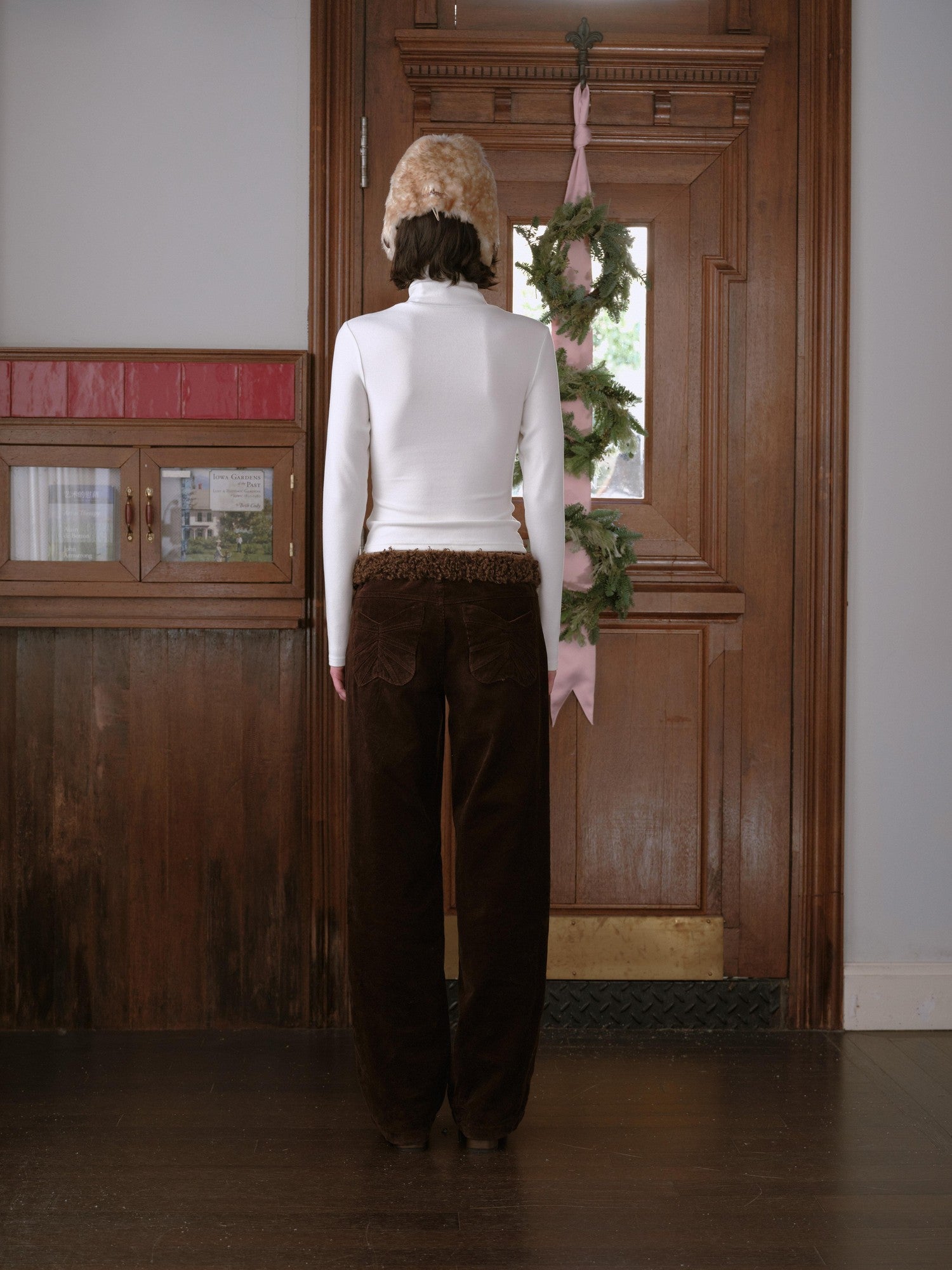 DKZ OFFICIAL Coffee Corduroy Retro Bow Pocket Women&
