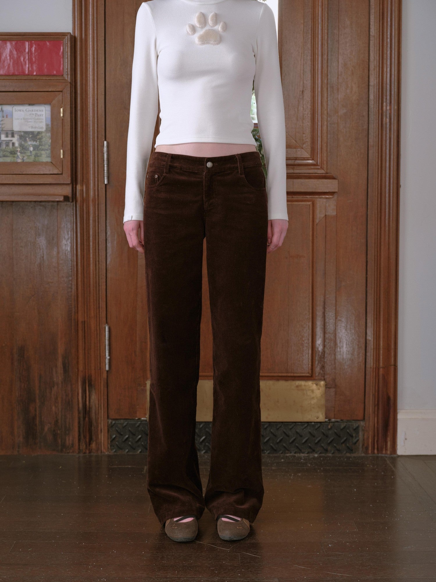 DKZ OFFICIAL Coffee Corduroy Retro Bow Pocket Women&