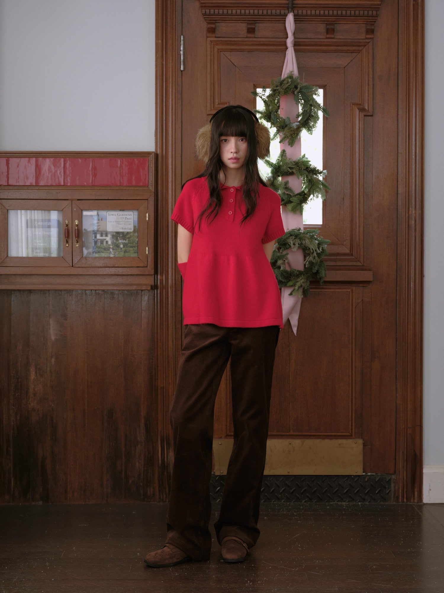 DKZ OFFICIAL Coffee Corduroy Retro Bow Pocket Women&