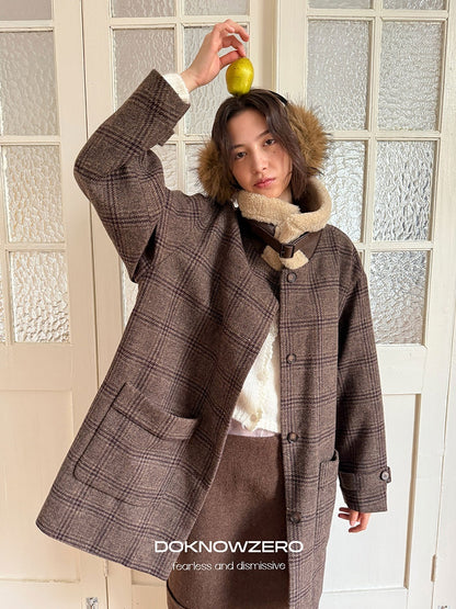 DKZ_OFFICIAL_Coffee_Fur_Collar_Vintage_Plaid_Loose_Women&