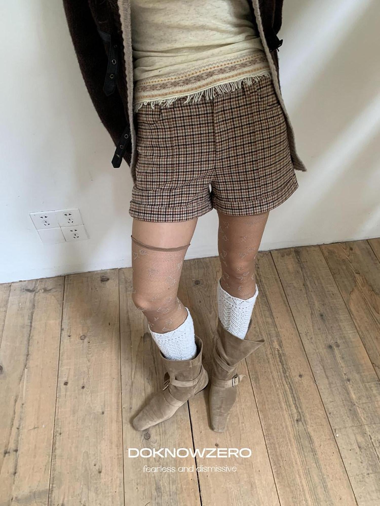 DKZ OFFICIAL Coffee Plaid Zip Pocket Straight Women&