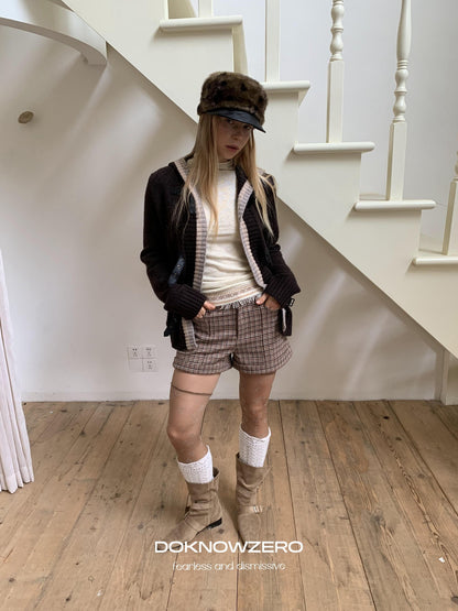 DKZ OFFICIAL Coffee Plaid Zip Pocket Straight Women&