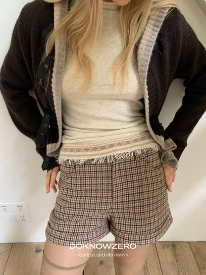 DKZ OFFICIAL Coffee Plaid Zip Pocket Straight Women&