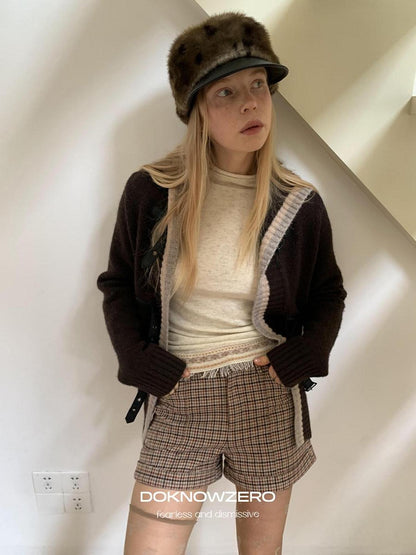 DKZ OFFICIAL Coffee Plaid Zip Pocket Straight Women&