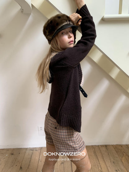 DKZ OFFICIAL Coffee Plaid Zip Pocket Straight Women&